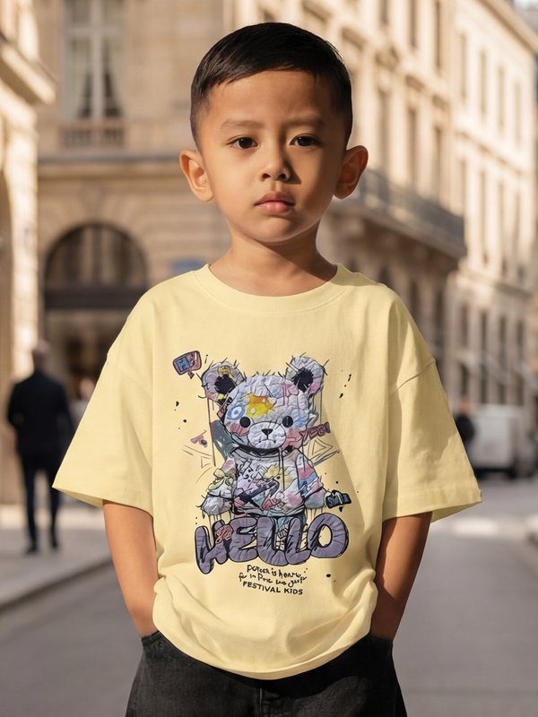 CODEZ Boys Yellow Graphic Print Relaxed Fit Drop Shoulder T-Shirt