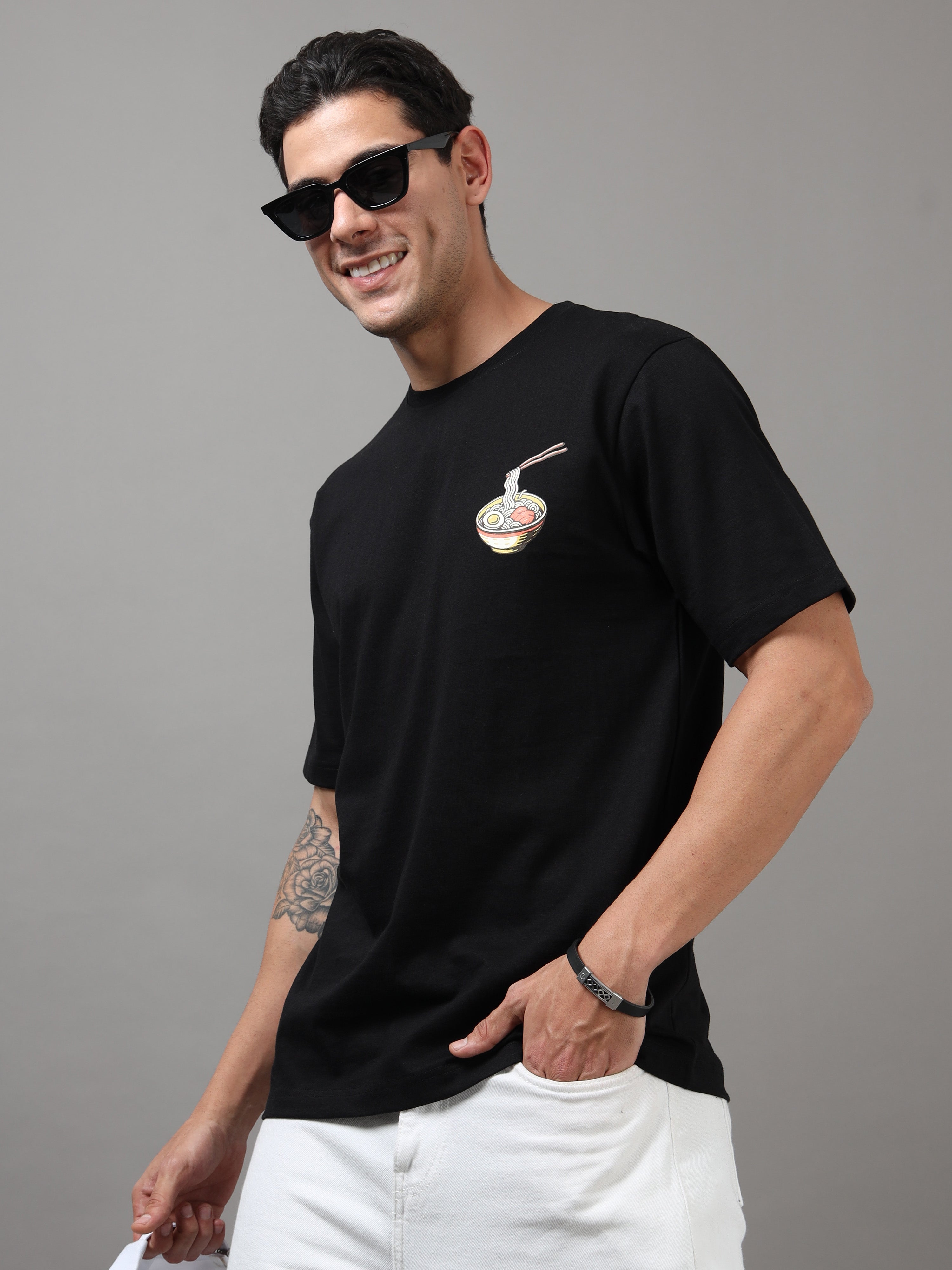 ARDEUR Men Graphic Printed Relaxed Fit Drop Shoulder T-Shirt - Black-3