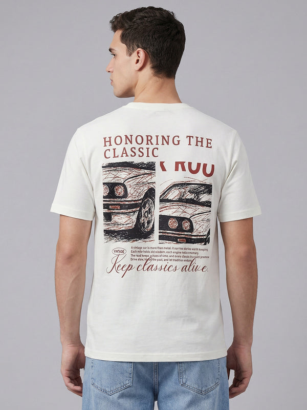 ARDEUR Men Graphic Printed Relaxed Fit Drop Shoulder T-Shirt - Off White-2