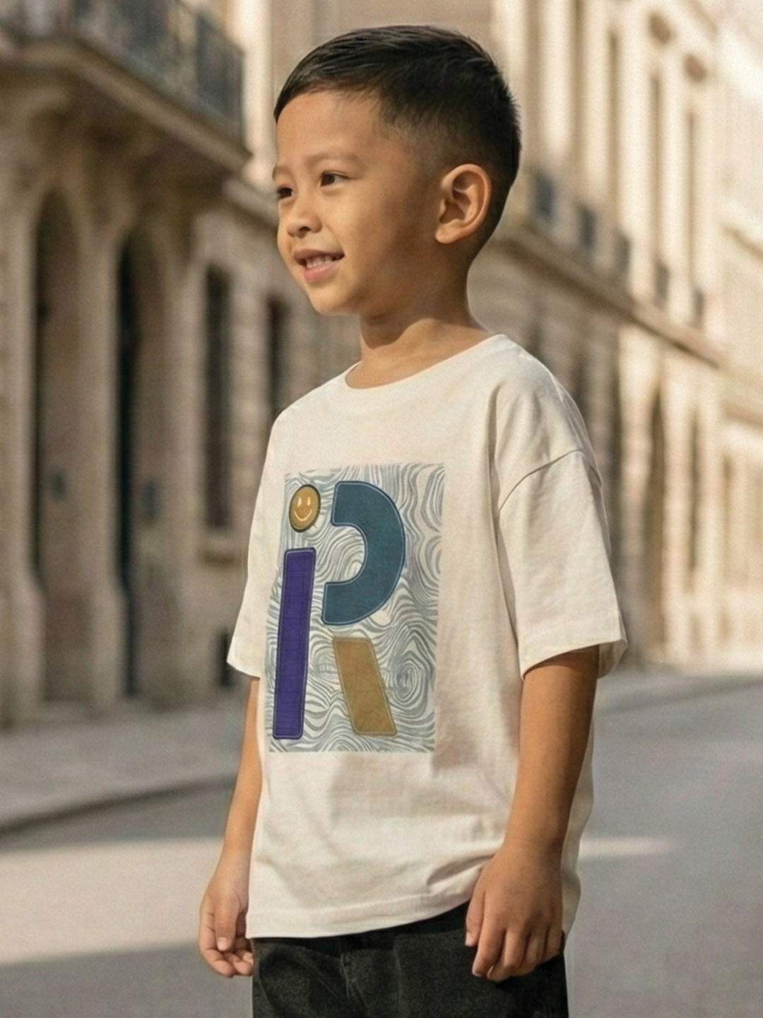 CODEZ Boys Beige Graphic Print Relaxed Fit Drop Shoulder T-Shirt