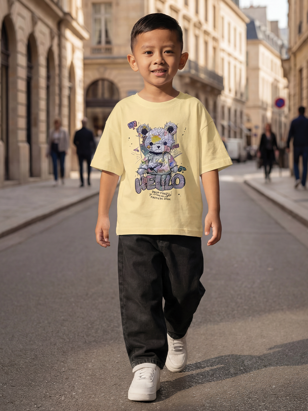 CODEZ Boys Yellow Graphic Print Relaxed Fit Drop Shoulder T-Shirt