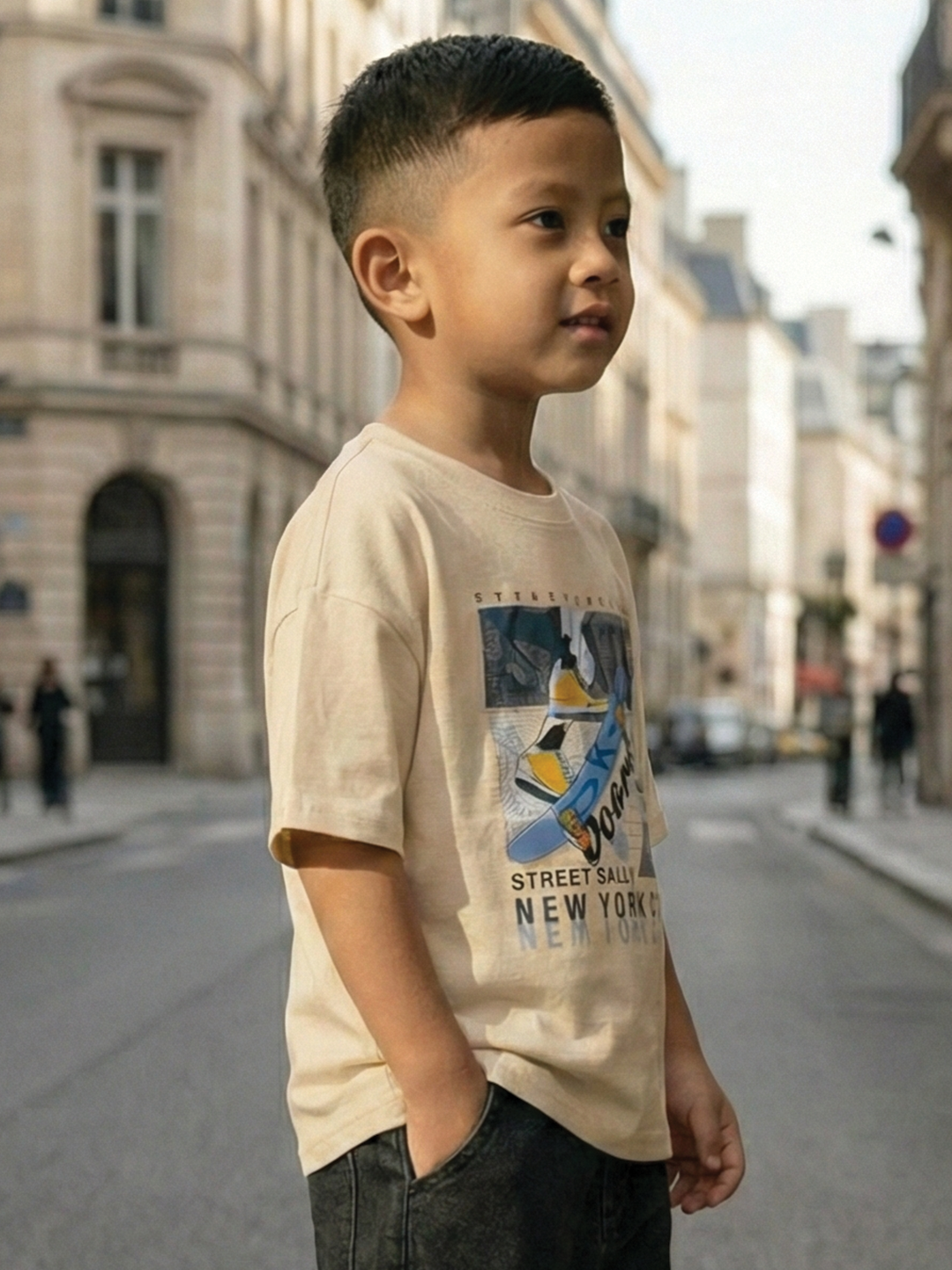CODEZ Boys Light Yellow Graphic Print Relaxed Fit Drop Shoulder T-Shirt