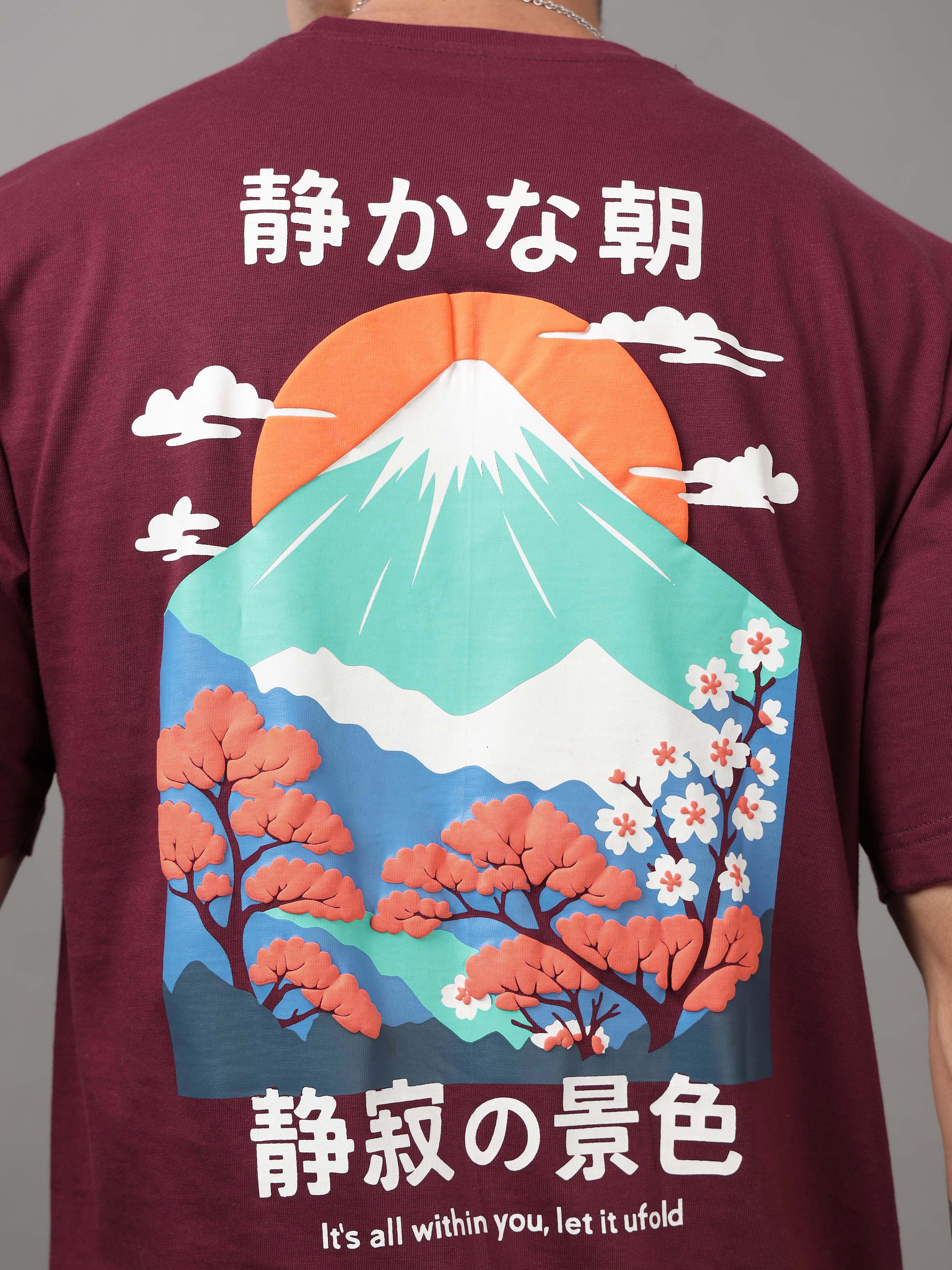 ARDEUR Men Printed Relaxed Fit Drop Shoulder T-Shirt - Maroon