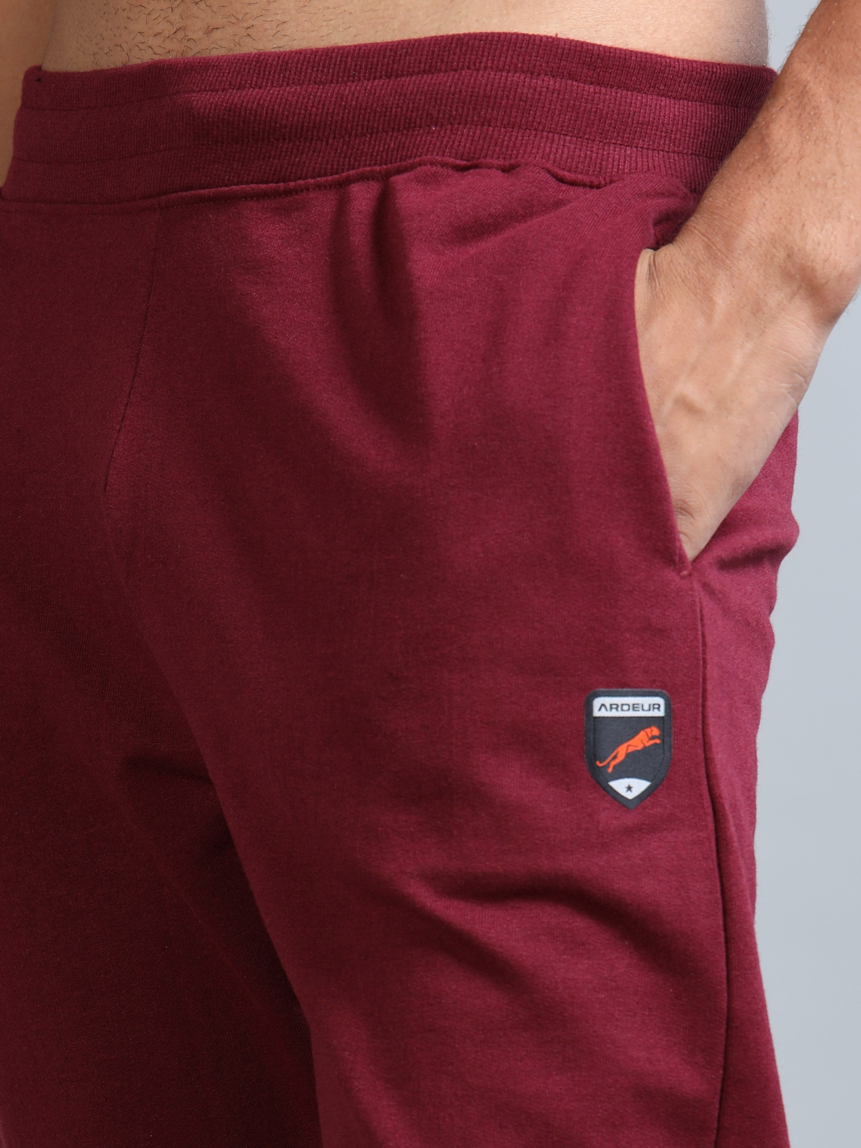 ARDEUR ZEAL IN YOU Men Maroon Self Design Mid-Rise Joggers