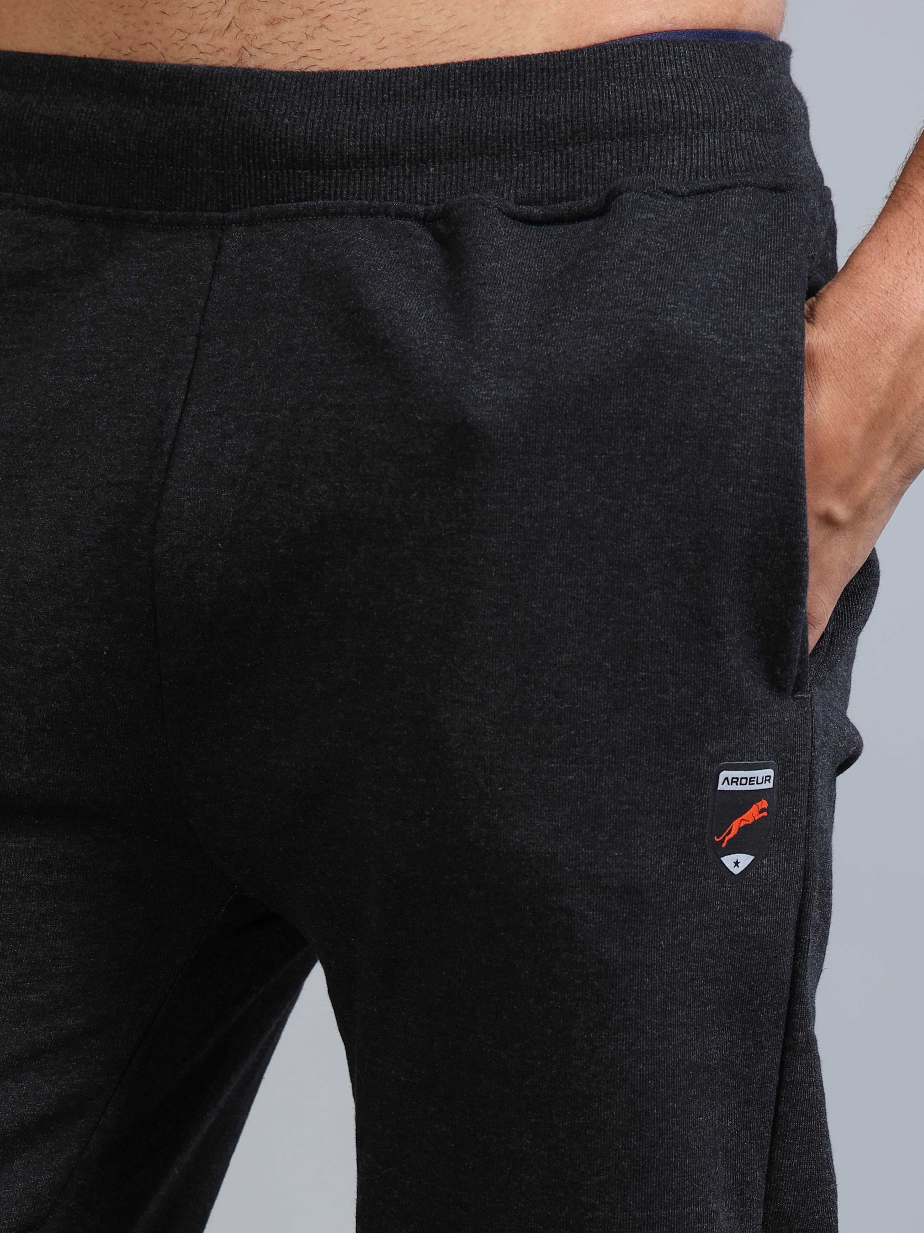 ARDEUR ZEAL IN YOU Men Charcoal Self Design Mid-Rise Joggers