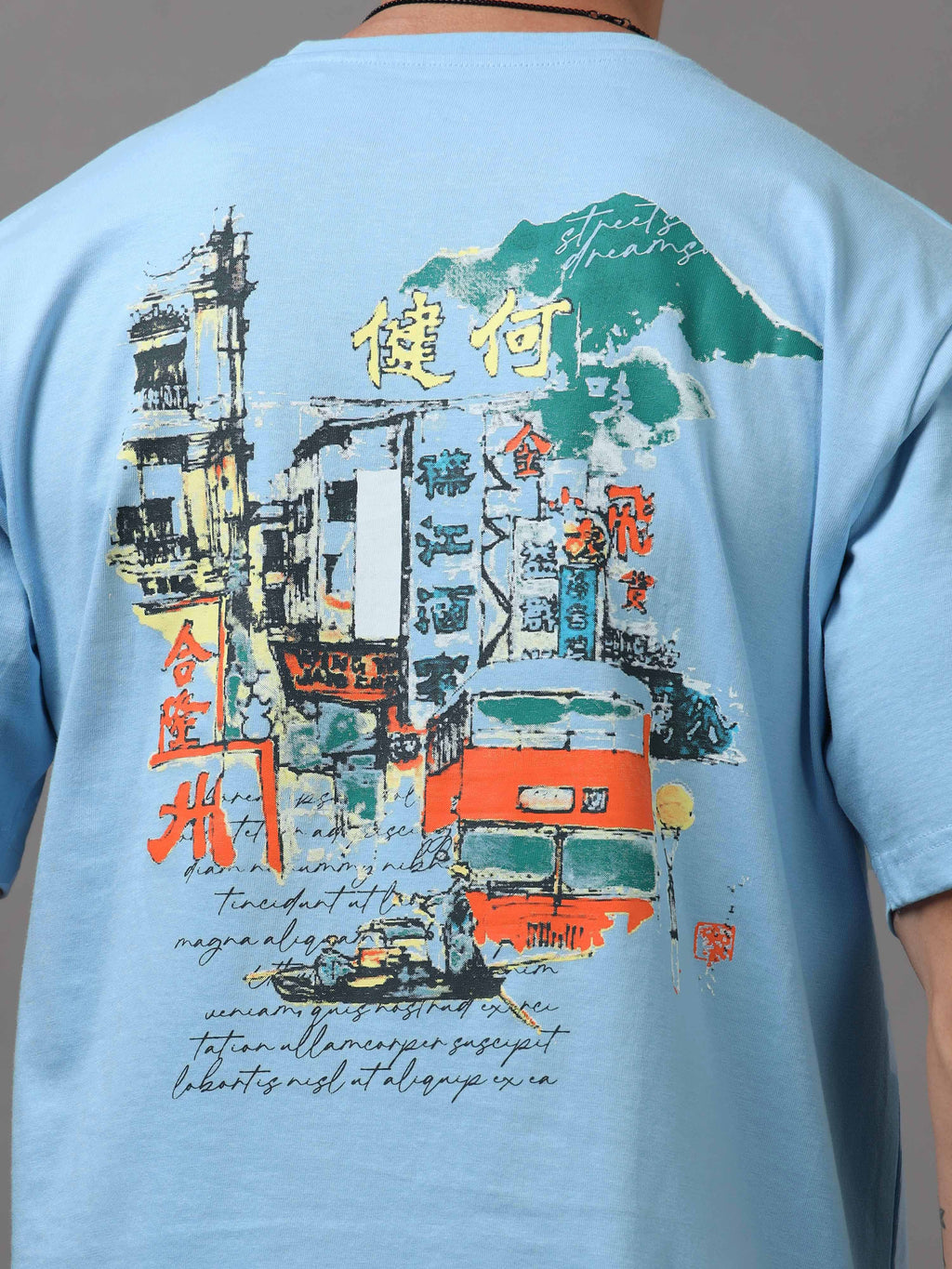 ARDEUR Men Graphic Printed Relaxed Fit Drop Shoulder T-Shirt - Sky Blue-2