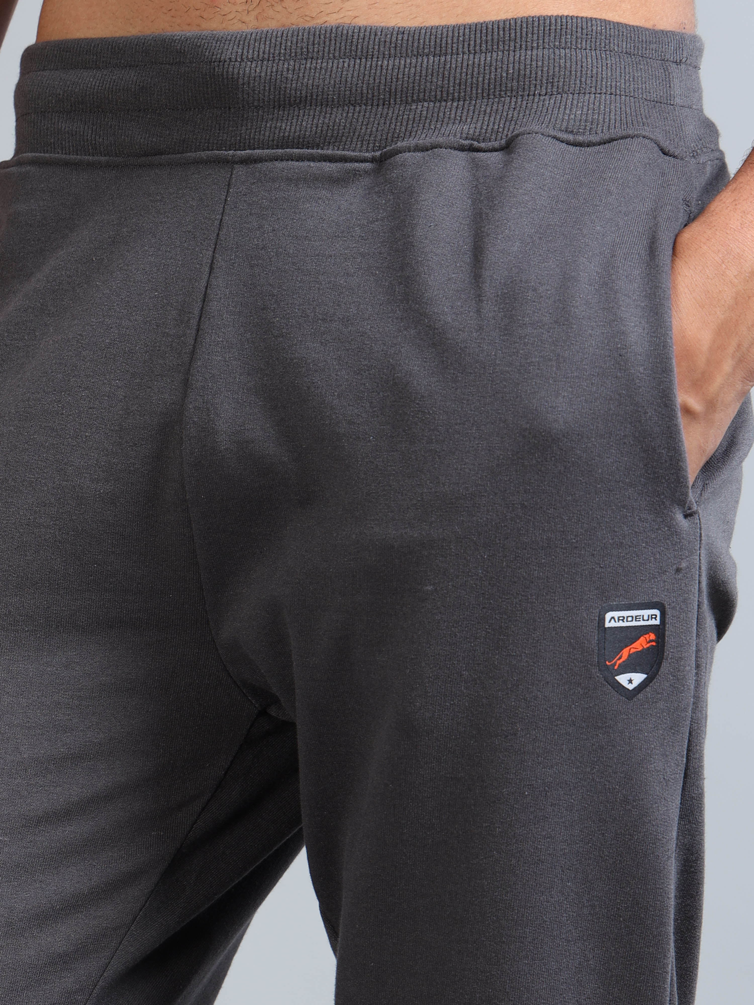 ARDEUR ZEAL IN YOU Men Steel Grey Self Design Mid-Rise Joggers