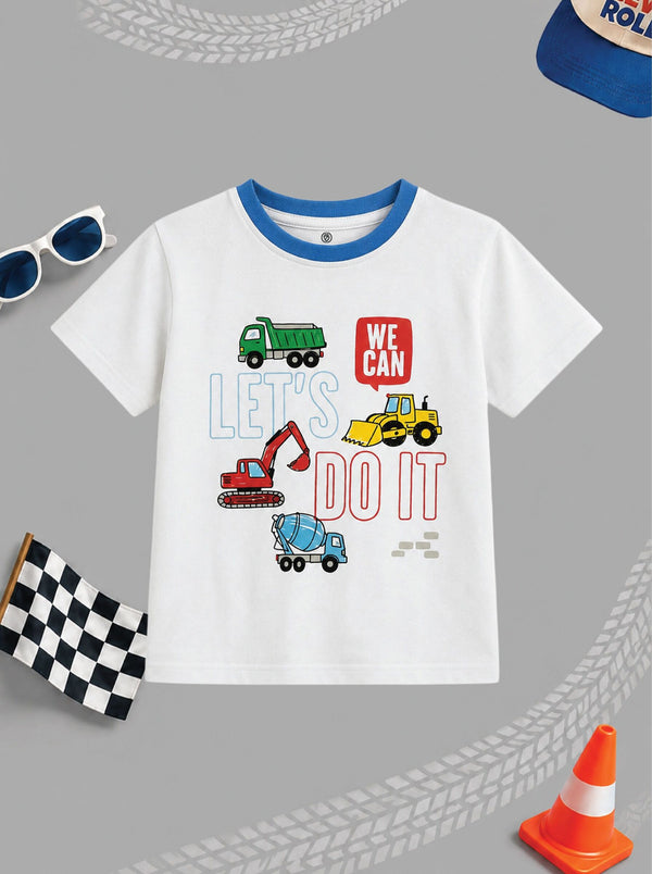 CODEZ Boys White Pure Cotton Construction Graphic Relaxed Fit T-Shirt