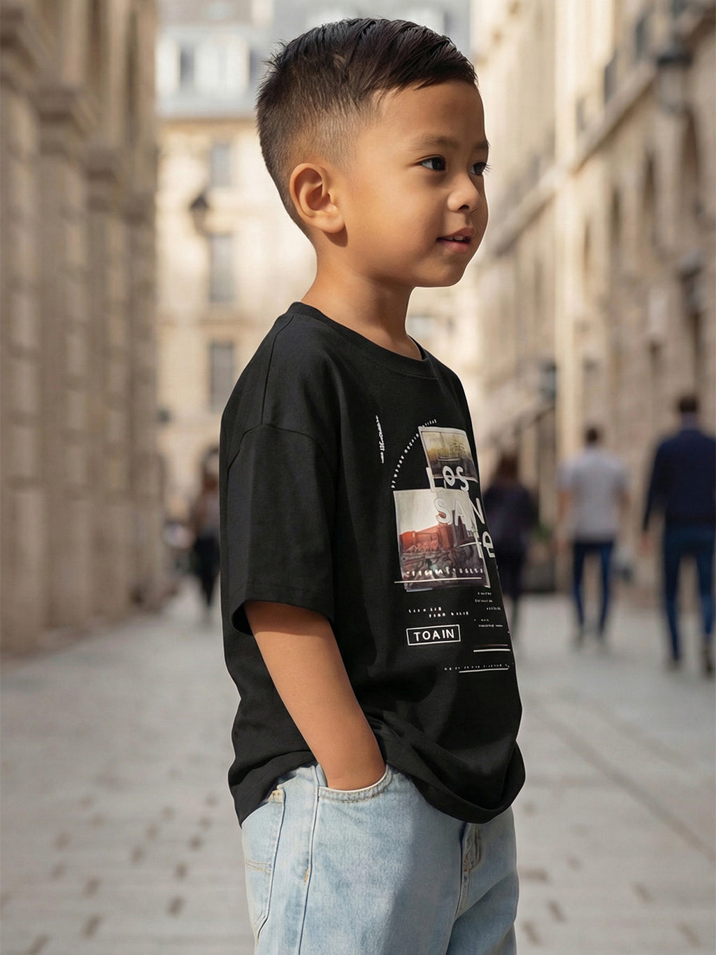boys oversized t-shirt - CODEZ Boys' Black-2 Graphic Print Relaxed Fit Drop Shoulder T-Shirt, detail view