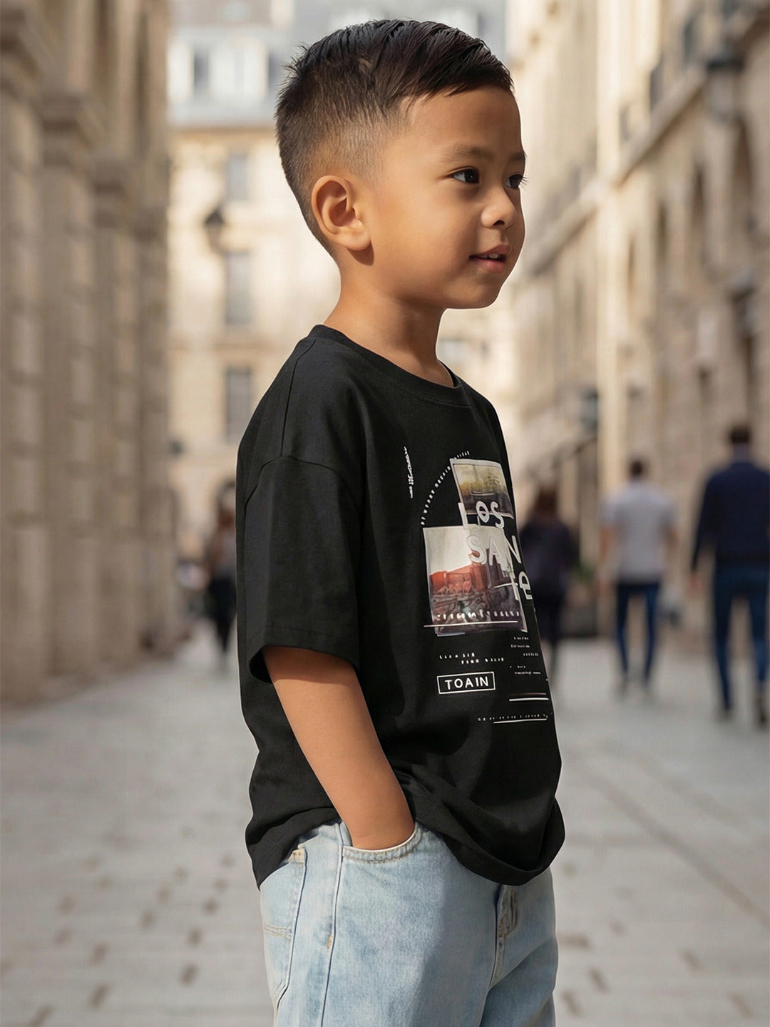 boys oversized t-shirt - CODEZ Boys' Black-2 Graphic Print Relaxed Fit Drop Shoulder T-Shirt, detail view