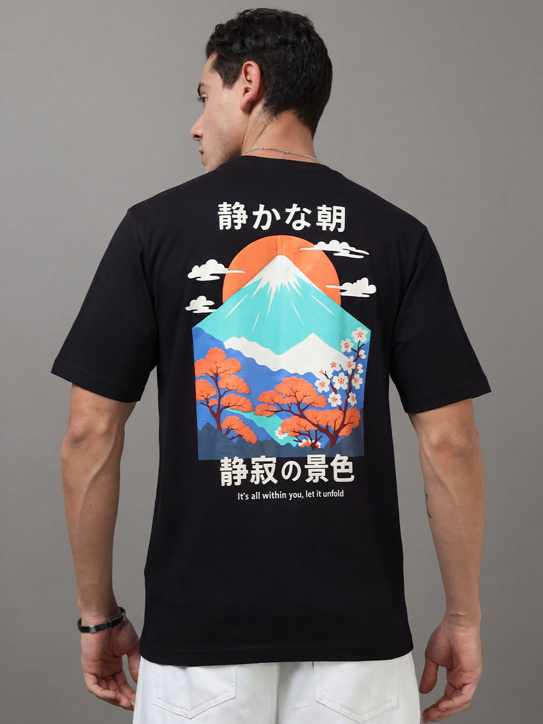 ARDEUR Men Printed Relaxed Fit Drop Shoulder T-Shirt - Black