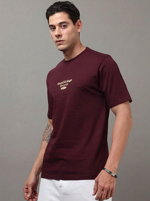 ARDEUR Men Graphic Printed Relaxed Fit Drop Shoulder T-Shirt - Maroon