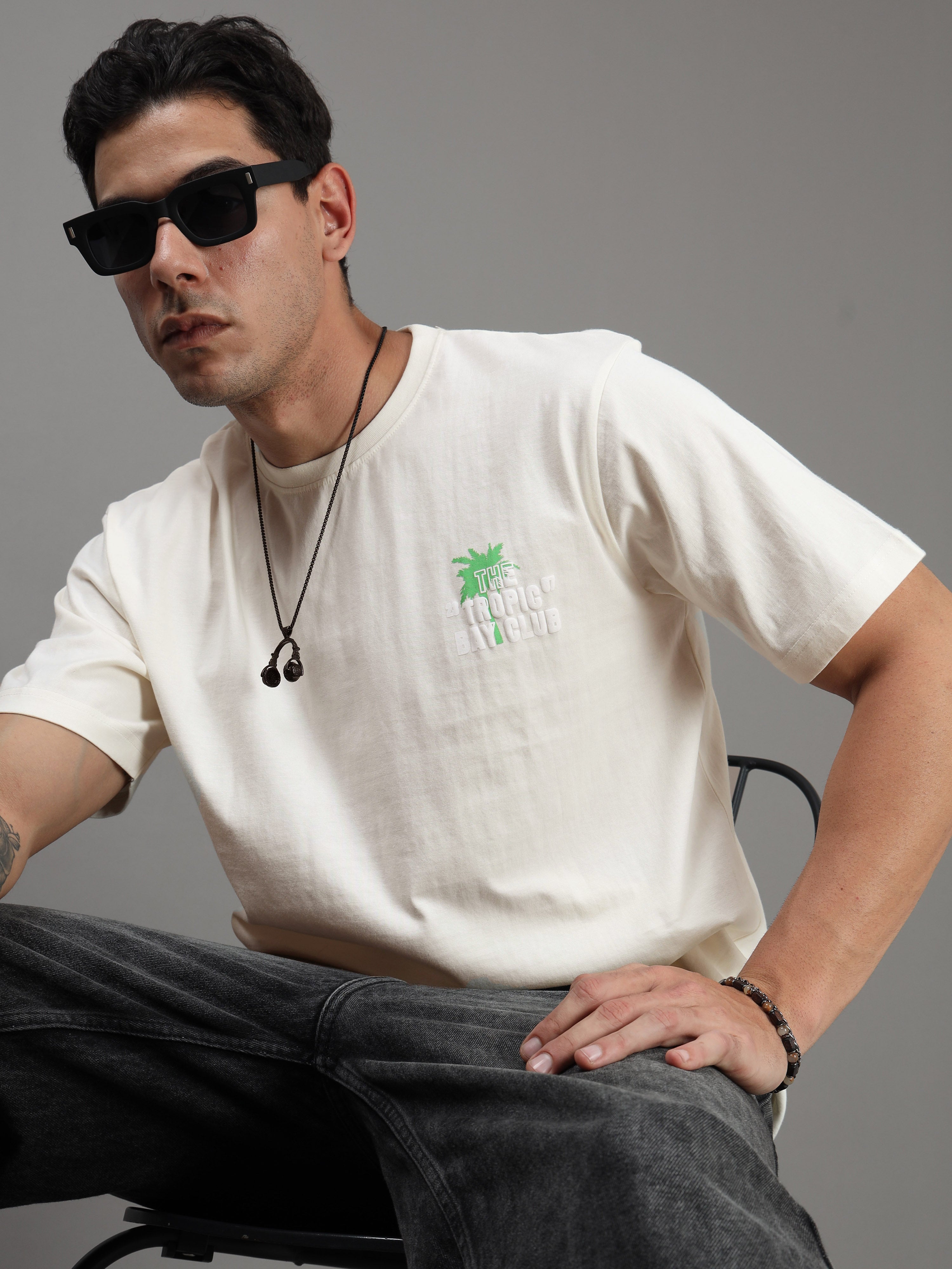 ARDEUR Men Printed Relaxed Fit Drop Shoulder T-Shirt - Off White-2