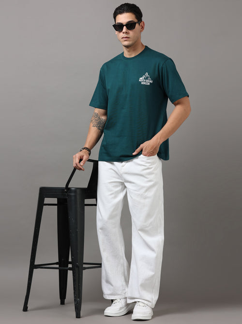 ARDEUR Men Printed Relaxed Fit Drop Shoulder T-Shirt - Bottle Green-3