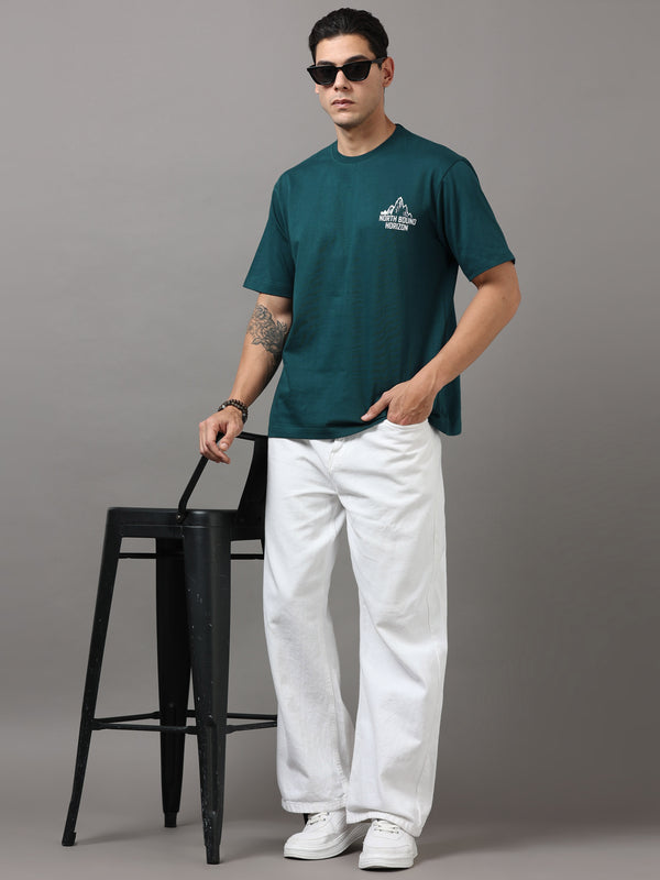 ARDEUR Men Printed Relaxed Fit Drop Shoulder T-Shirt - Bottle Green-3