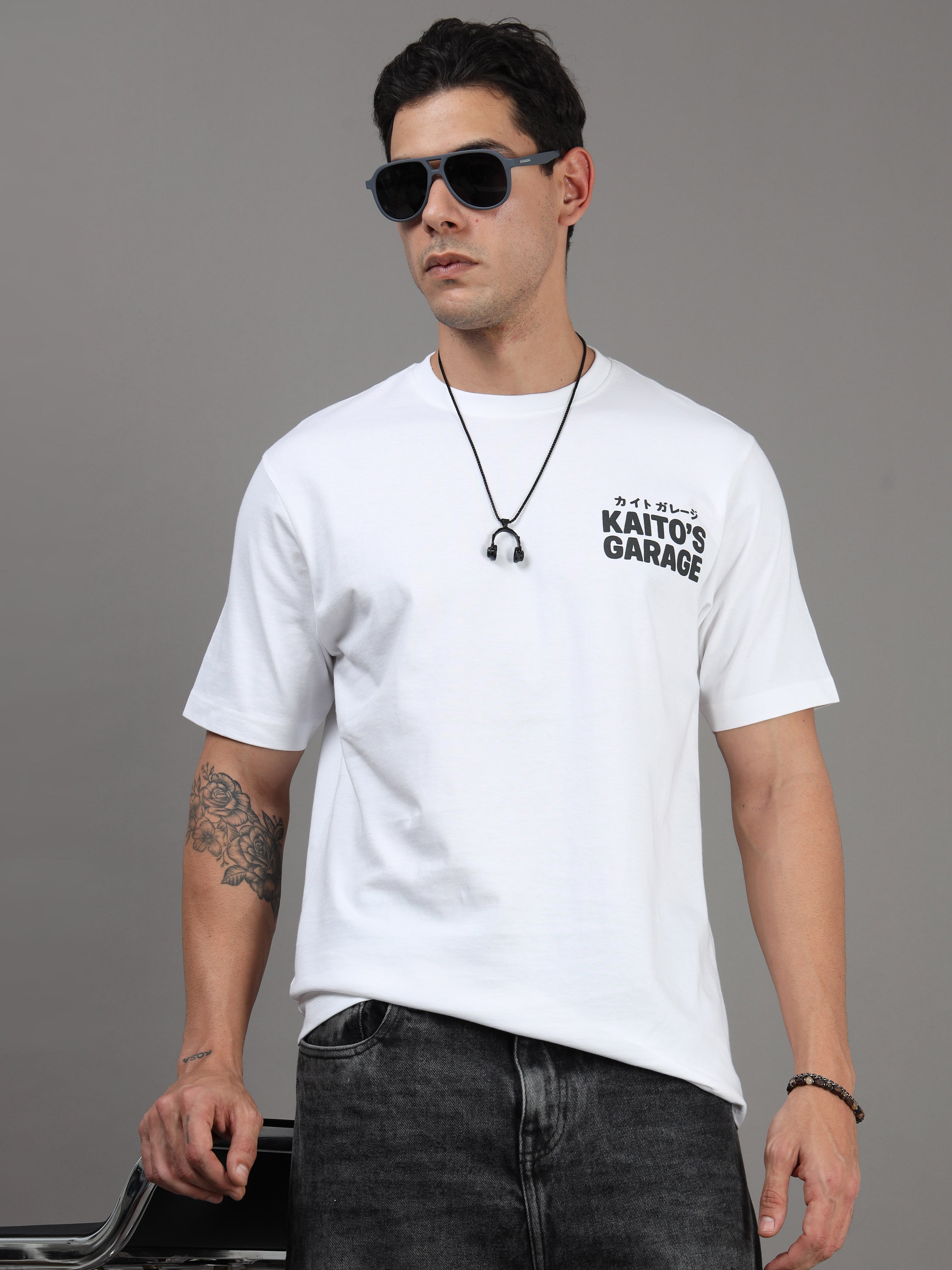 ARDEUR Men Graphic Printed Relaxed Fit Drop Shoulder T-Shirt - White-2