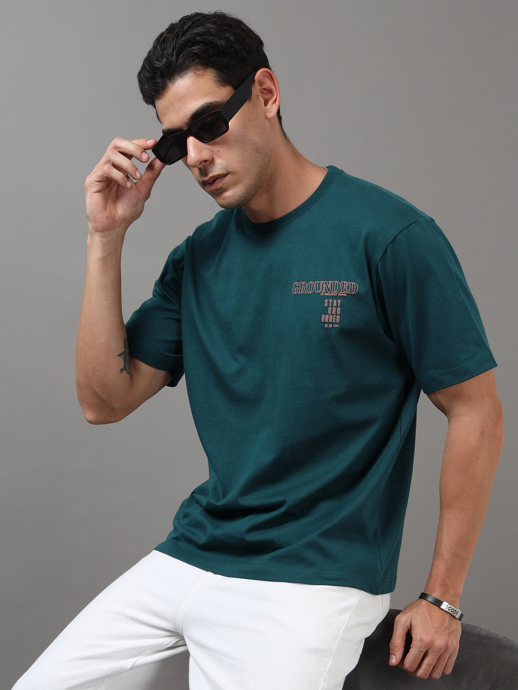 ARDEUR Men Printed Relaxed Fit Drop Shoulder T-Shirt - Bottle Green-2