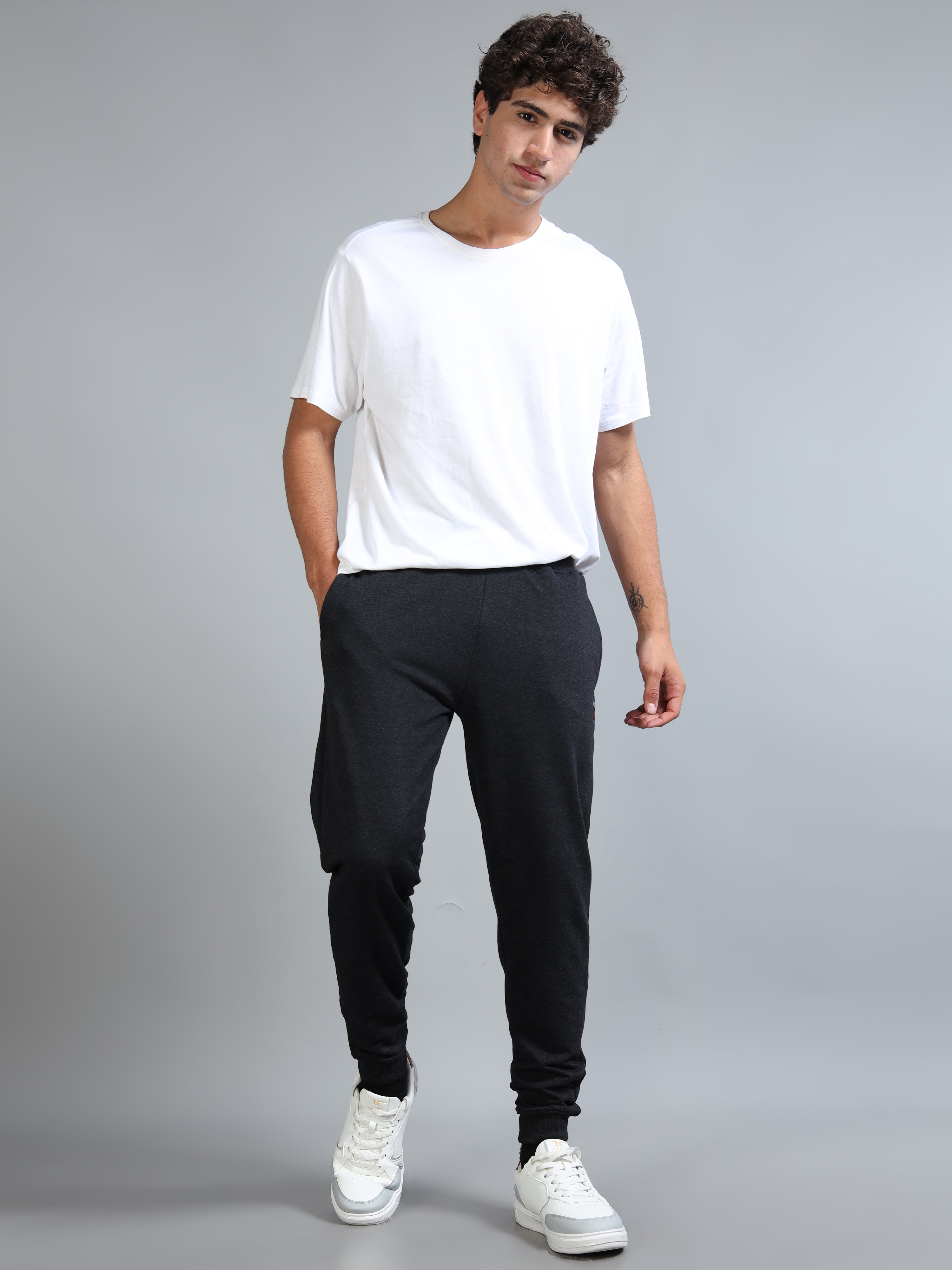 ARDEUR ZEAL IN YOU Men Charcoal Self Design Mid-Rise Joggers