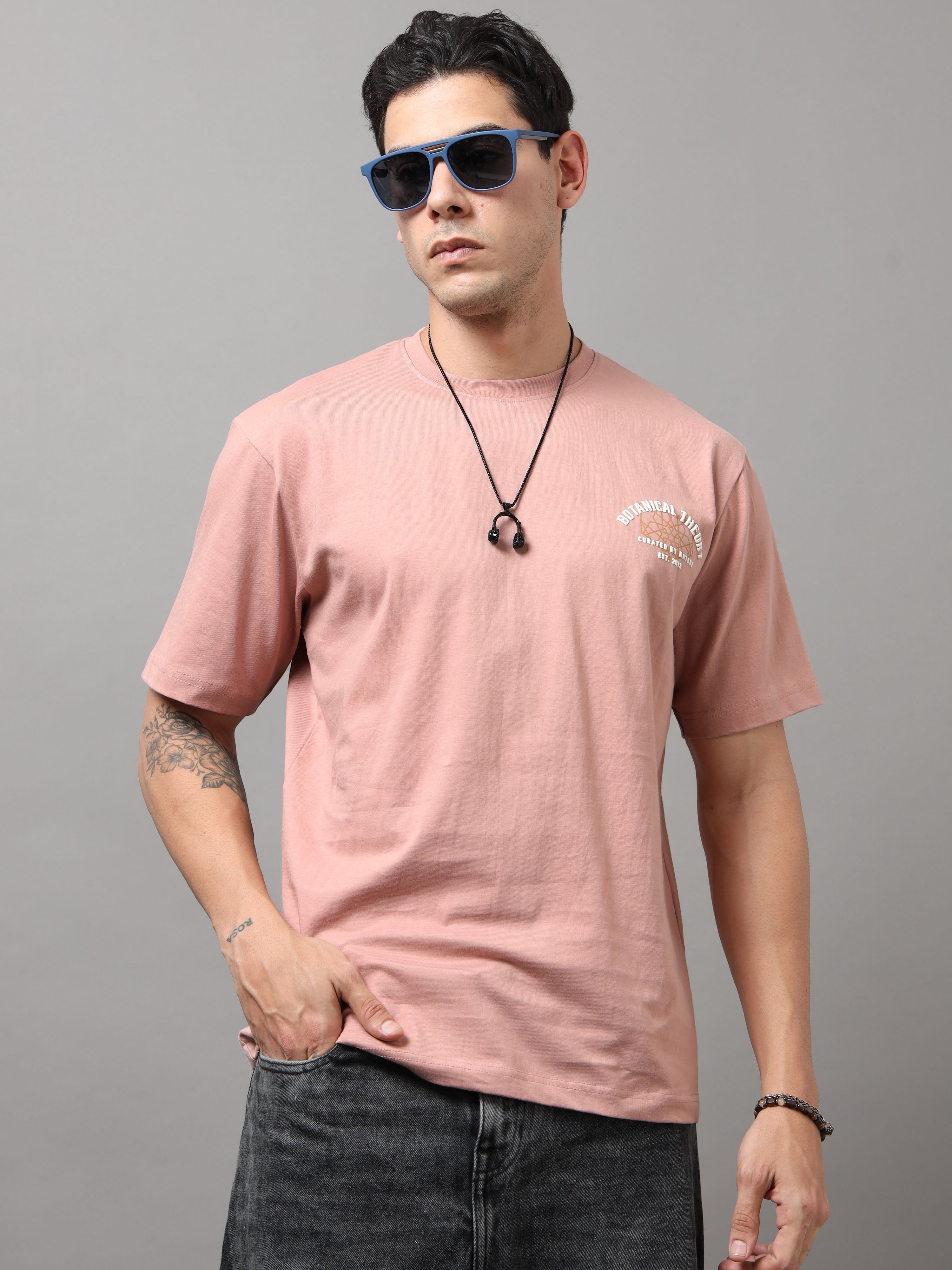 ARDEUR Men Graphic Printed Relaxed Fit Drop Shoulder T-Shirt - Pop Pink