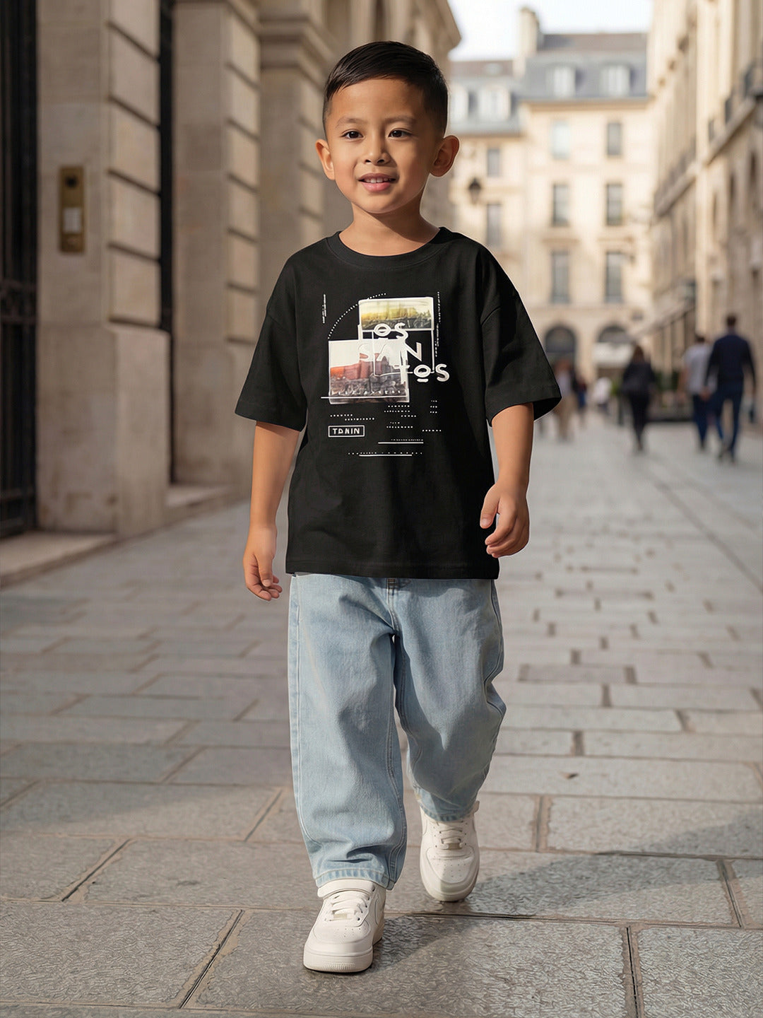 boys oversized t-shirt - CODEZ Boys' Black-2 Graphic Print Relaxed Fit Drop Shoulder T-Shirt, styling view