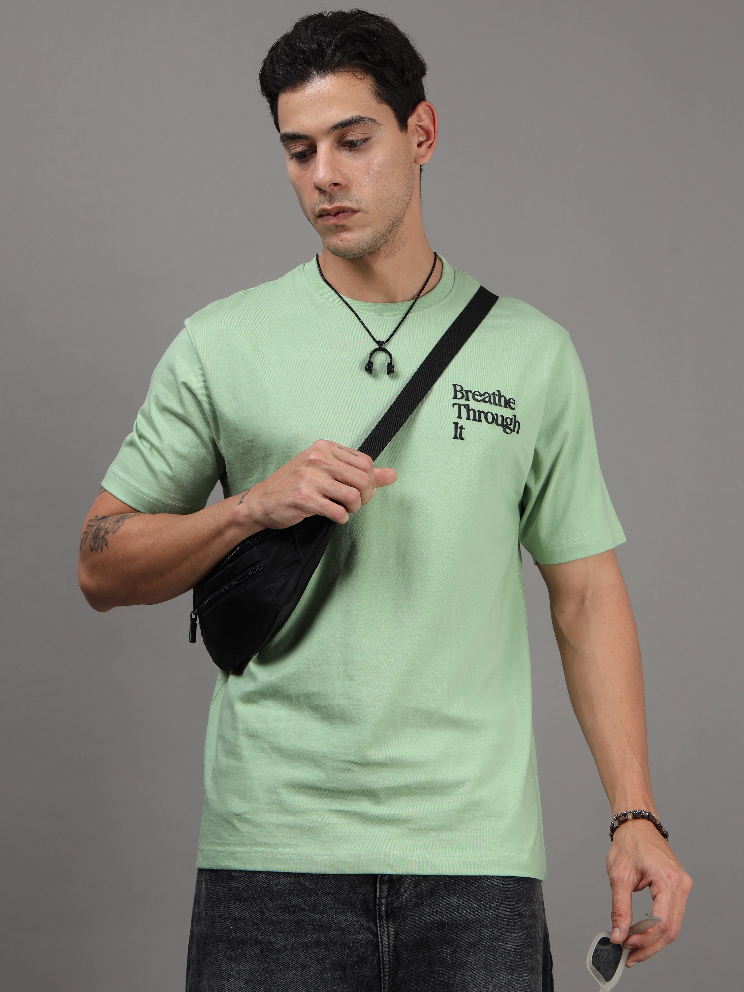 ARDEUR Men Graphic Printed Relaxed Fit Drop Shoulder T-Shirt - Light Green-2