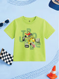 CODEZ Boys Green Glow Pure Cotton Trouble Vehicles Graphic Relaxed Fit T-Shirt