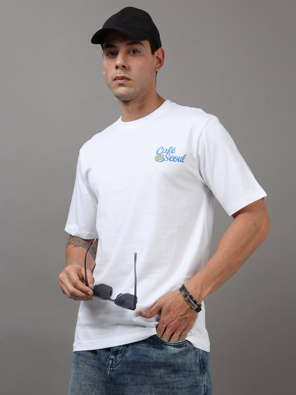 ARDEUR Men Printed Relaxed Fit Drop Shoulder T-Shirt - White