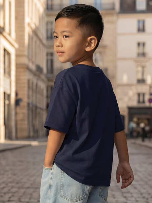 CODEZ Boys Navy Graphic Print Relaxed Fit Drop Shoulder T-Shirt
