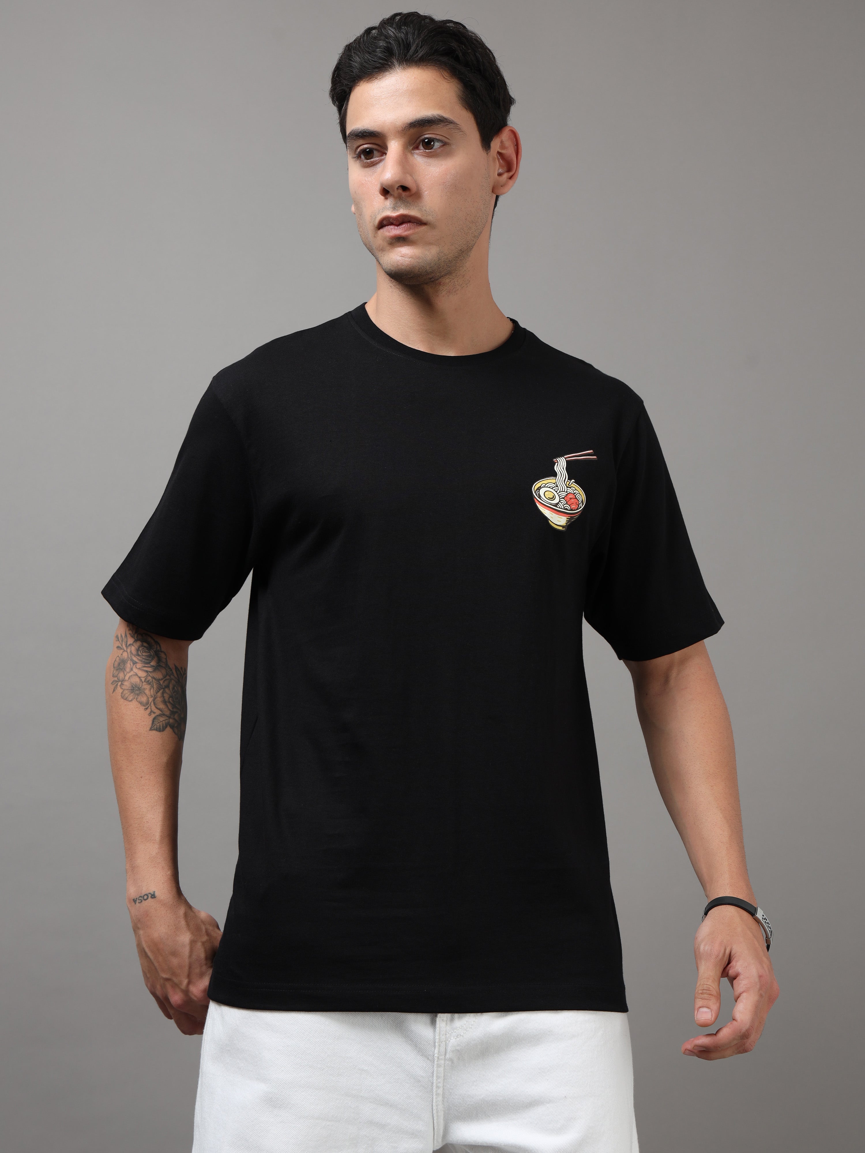 ARDEUR Men Graphic Printed Relaxed Fit Drop Shoulder T-Shirt - Black-3