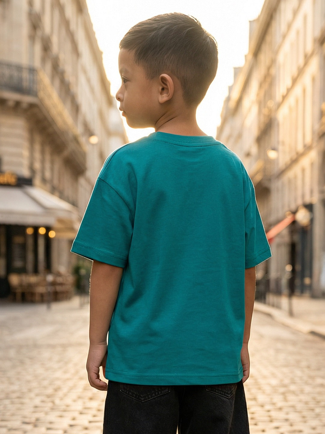 CODEZ Boys Teal Green Graphic Print Relaxed Fit Drop Shoulder T-Shirt