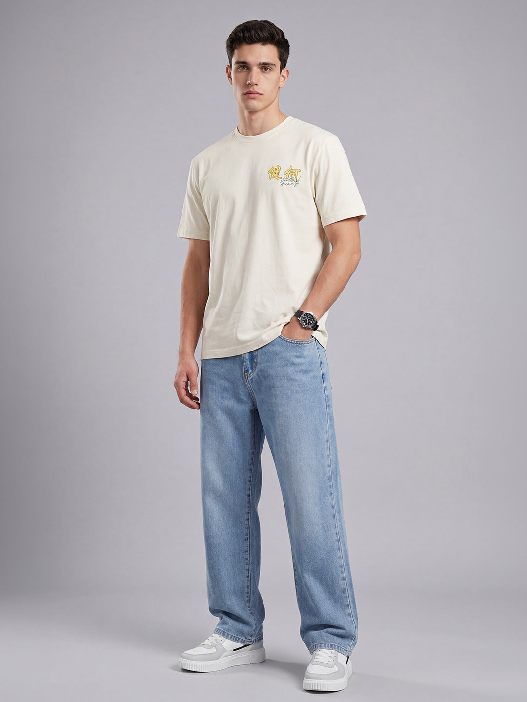 ARDEUR Men Graphic Printed Relaxed Fit Drop Shoulder T-Shirt - Off White-4