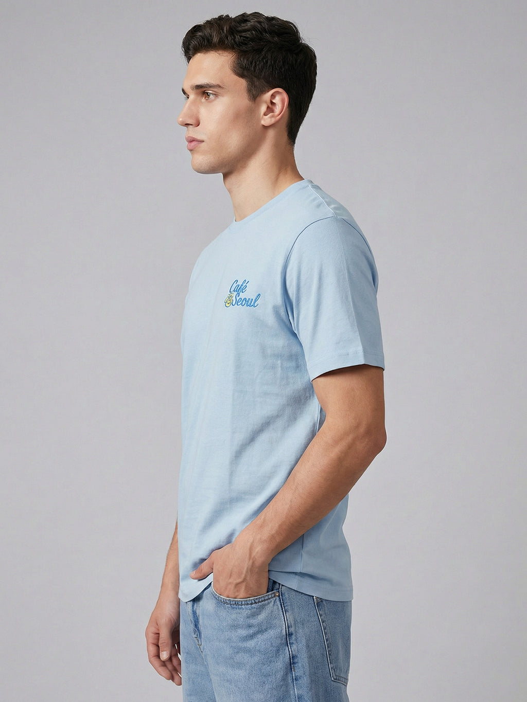 ARDEUR Men Printed Relaxed Fit Drop Shoulder T-Shirt - Sky Blue-2
