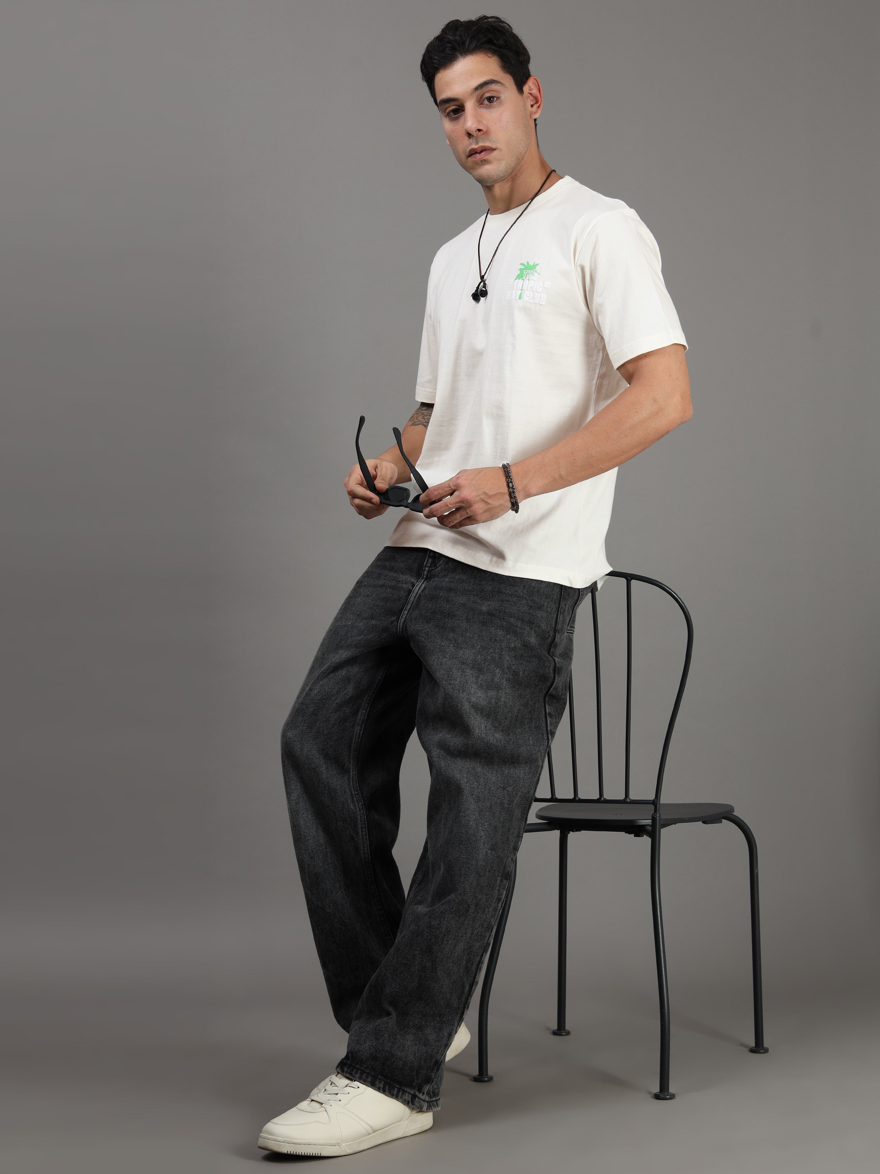 ARDEUR Men Printed Relaxed Fit Drop Shoulder T-Shirt - Off White-2