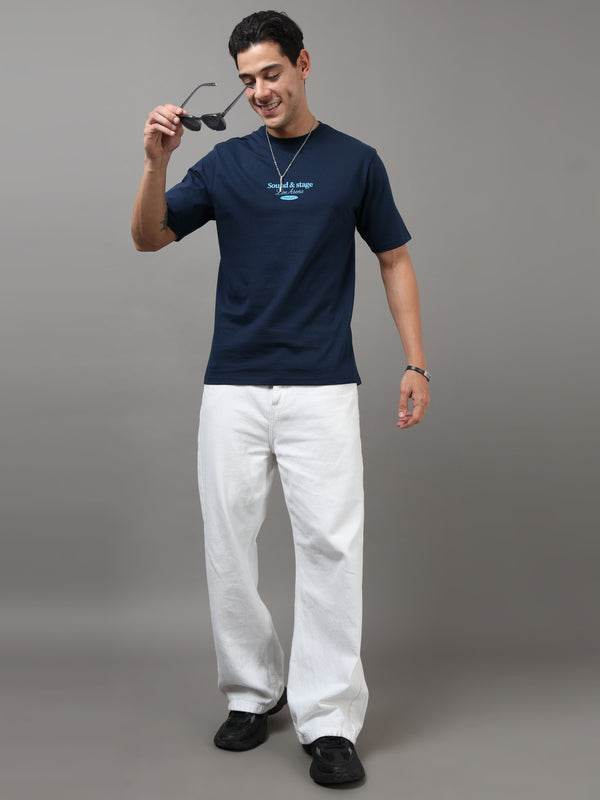 ARDEUR Men Graphic Printed Relaxed Fit Drop Shoulder T-Shirt - Navy