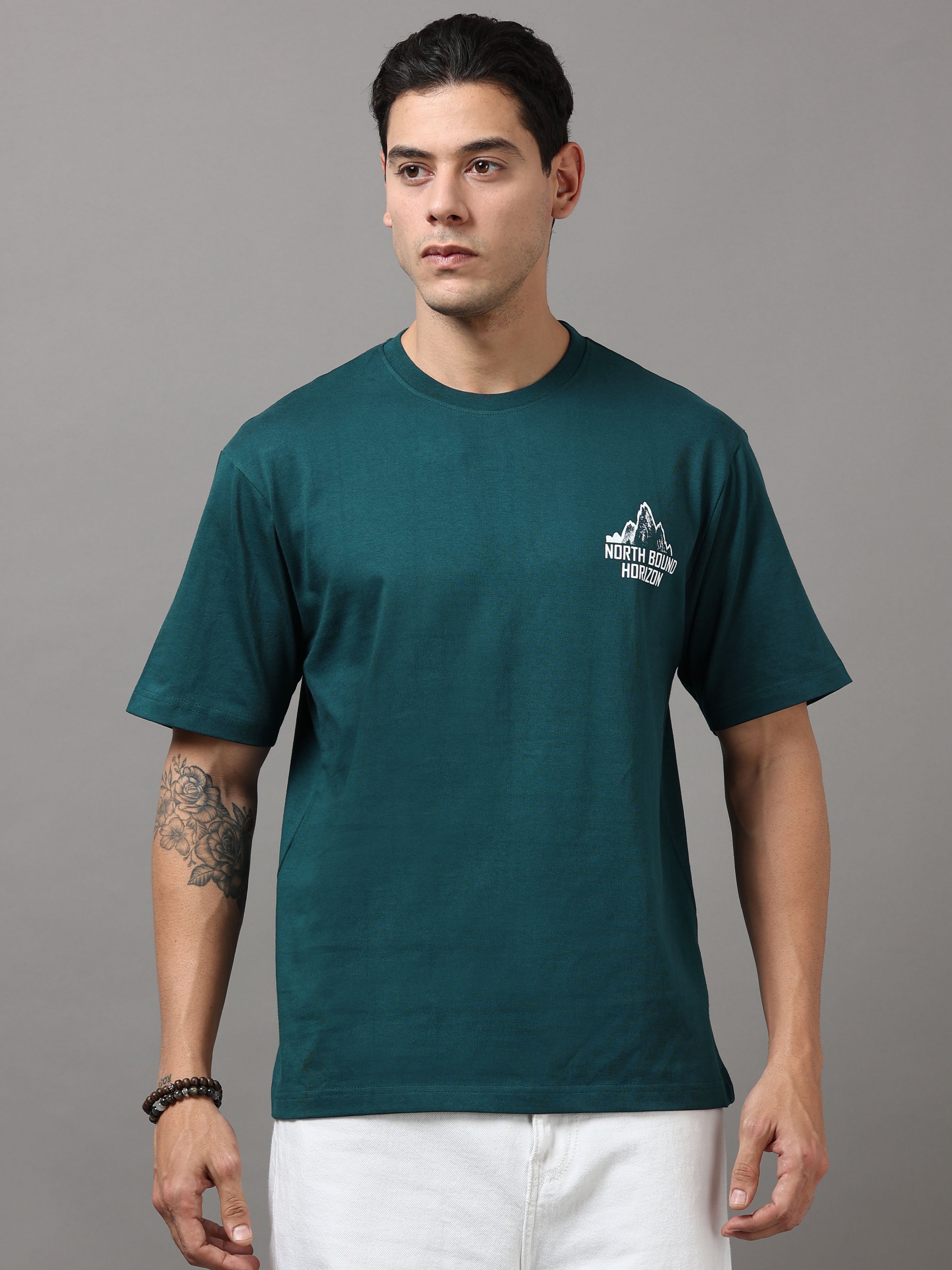 ARDEUR Men Printed Relaxed Fit Drop Shoulder T-Shirt - Bottle Green-3