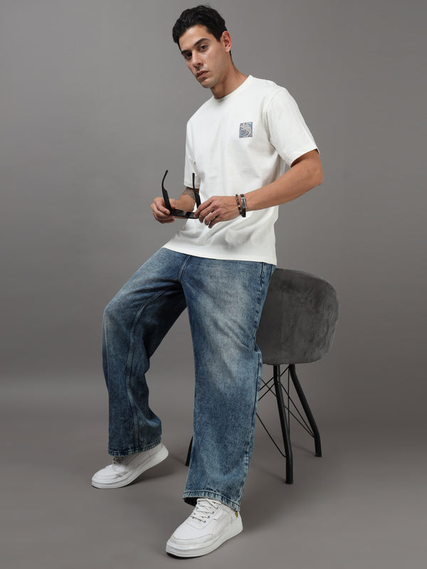 ARDEUR Men Graphic Printed Relaxed Fit Drop Shoulder T-Shirt - Off White
