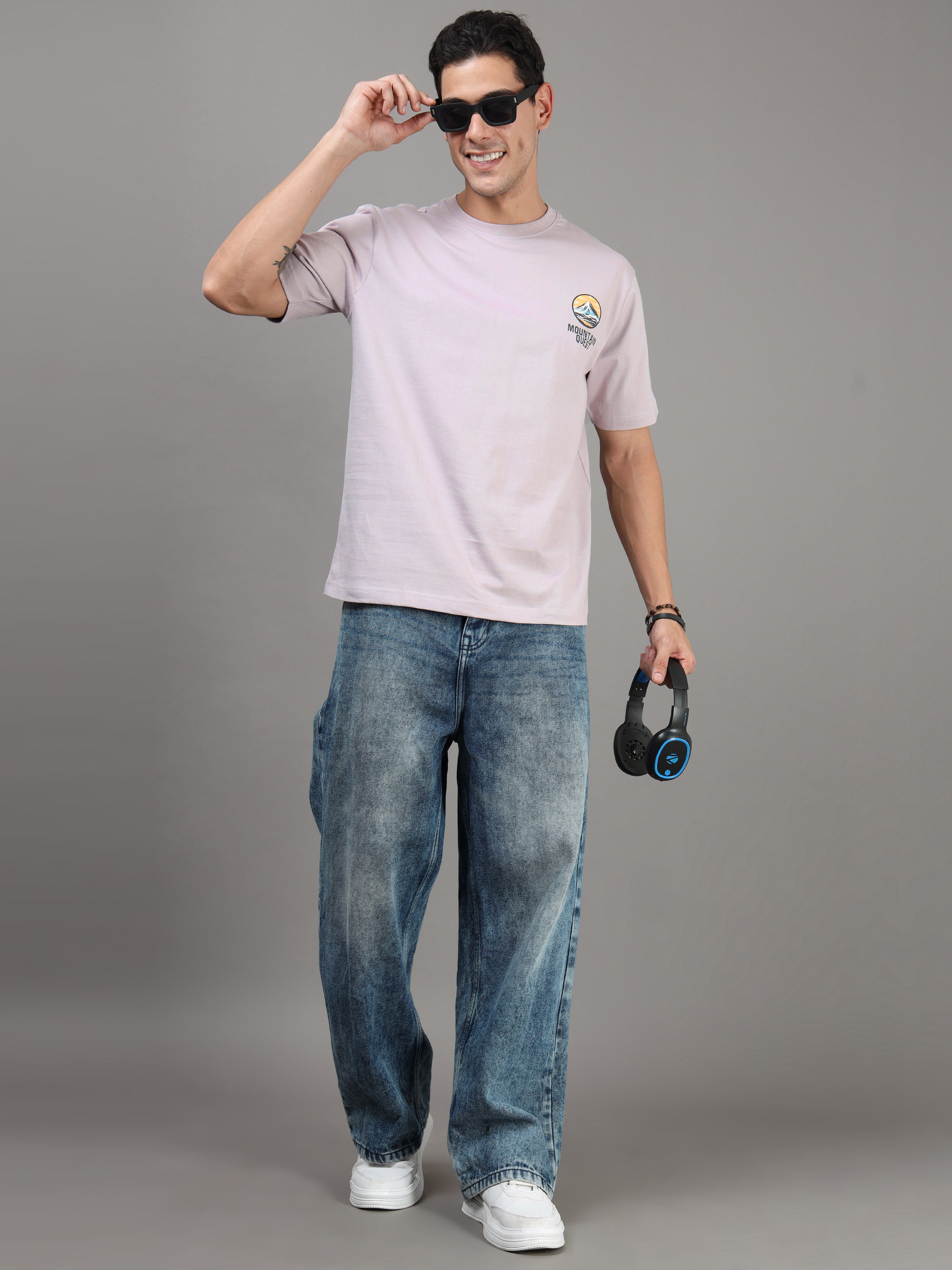 ARDEUR Men Printed Relaxed Fit Drop Shoulder T-Shirt - Purple