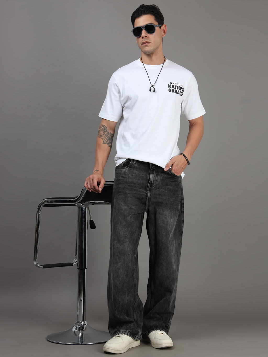 ARDEUR Men Graphic Printed Relaxed Fit Drop Shoulder T-Shirt - White-2