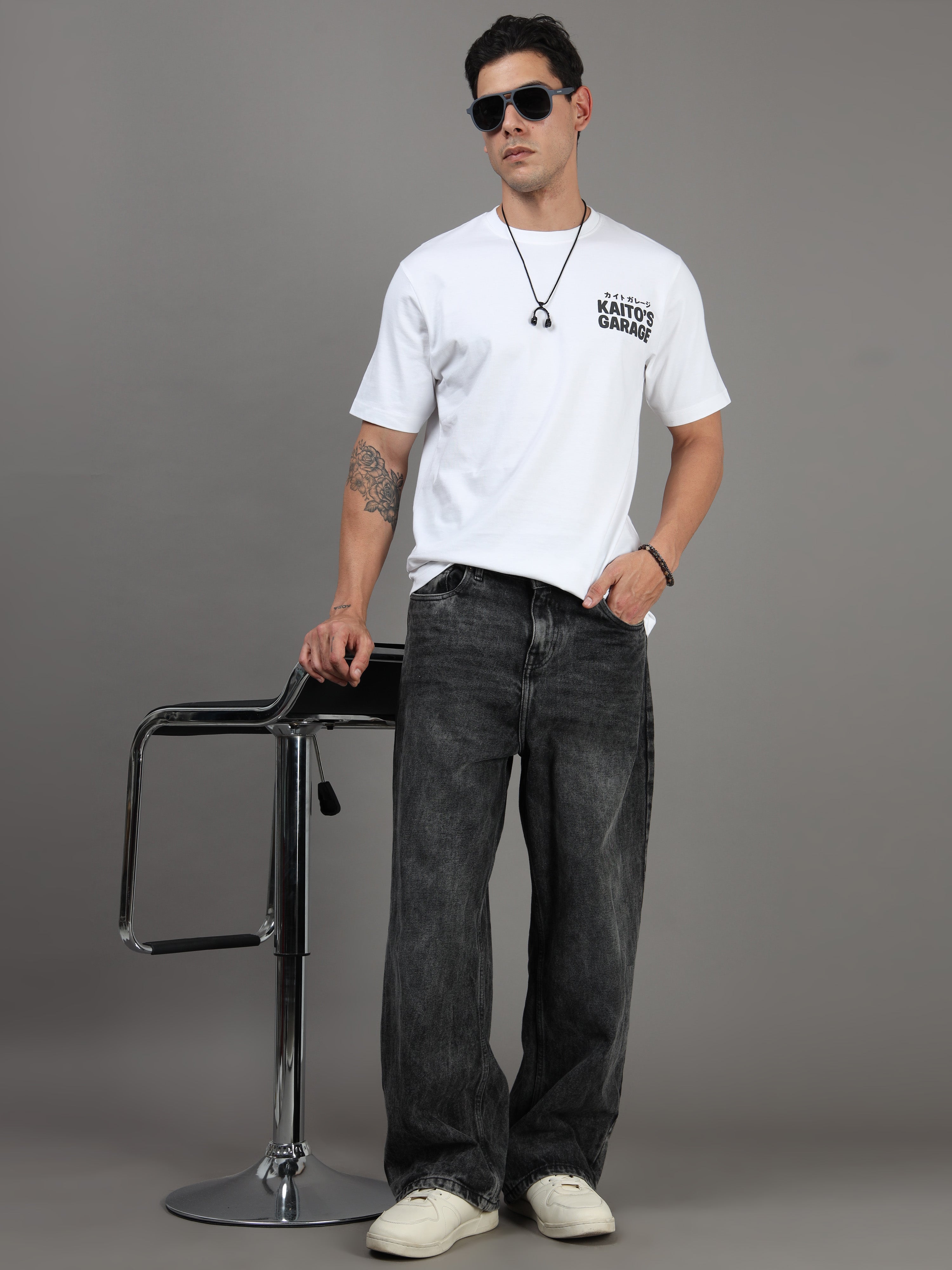 ARDEUR Men Graphic Printed Relaxed Fit Drop Shoulder T-Shirt - White-2