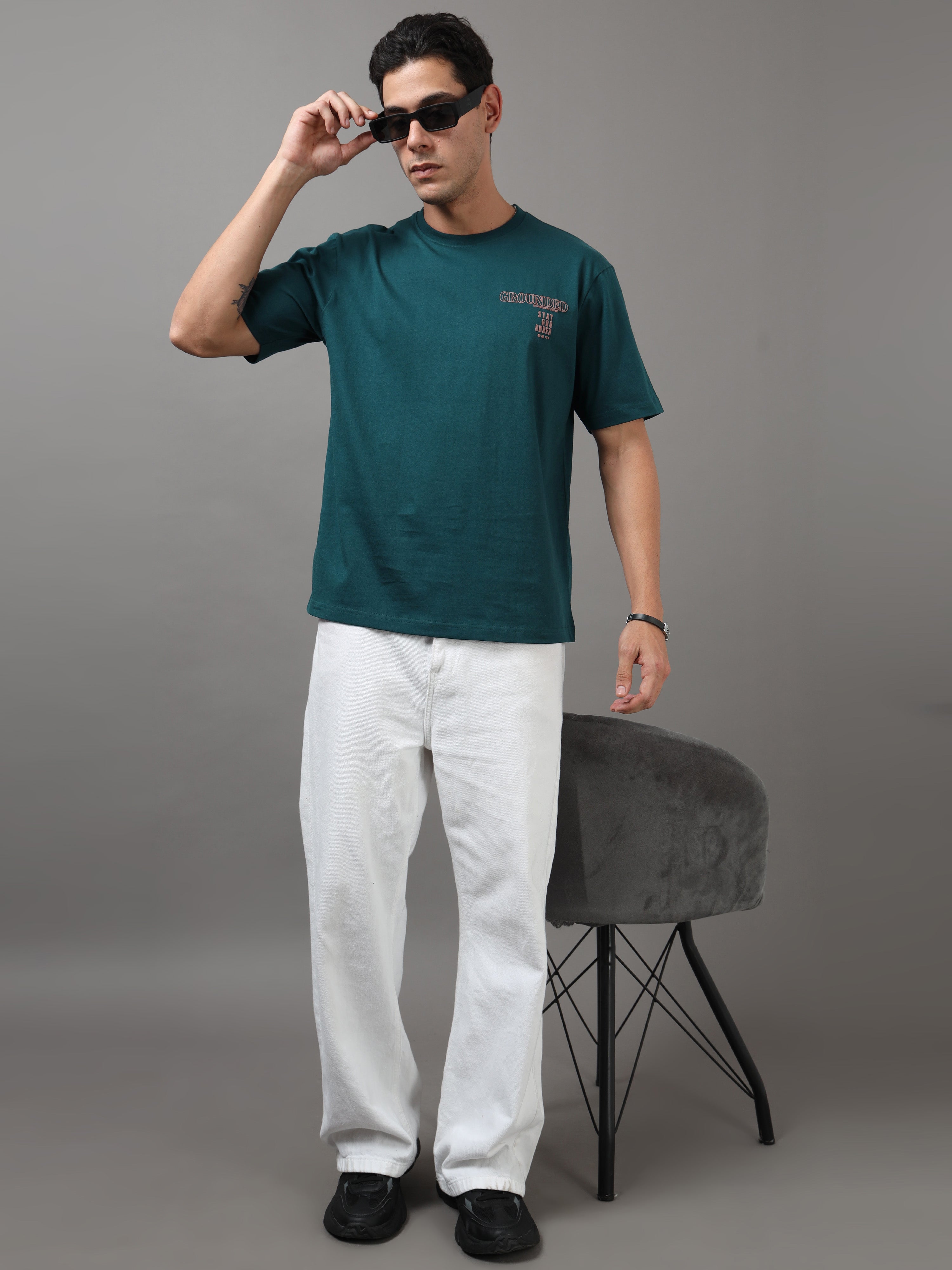 ARDEUR Men Printed Relaxed Fit Drop Shoulder T-Shirt - Bottle Green-2