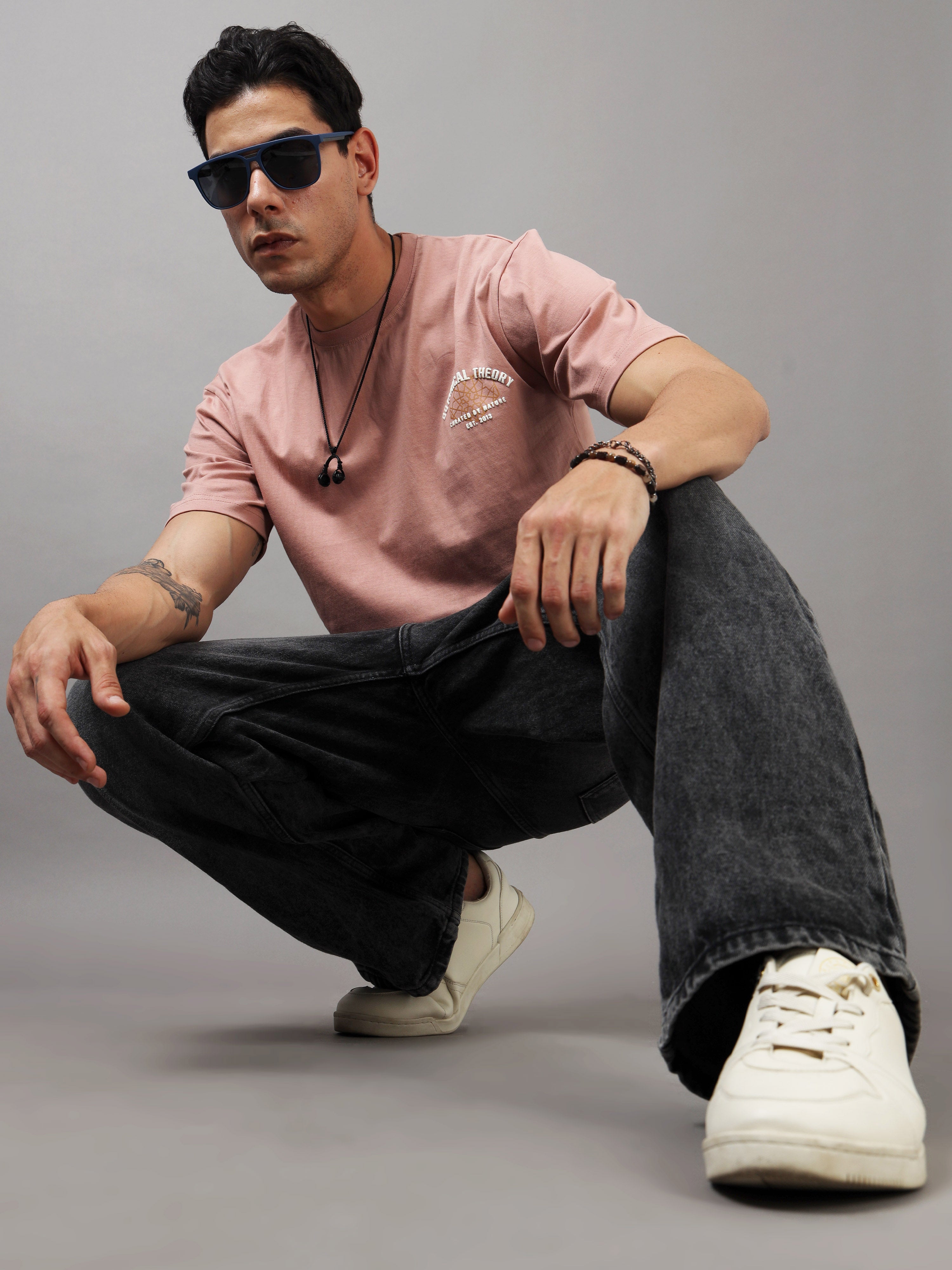 ARDEUR Men Graphic Printed Relaxed Fit Drop Shoulder T-Shirt - Pop Pink