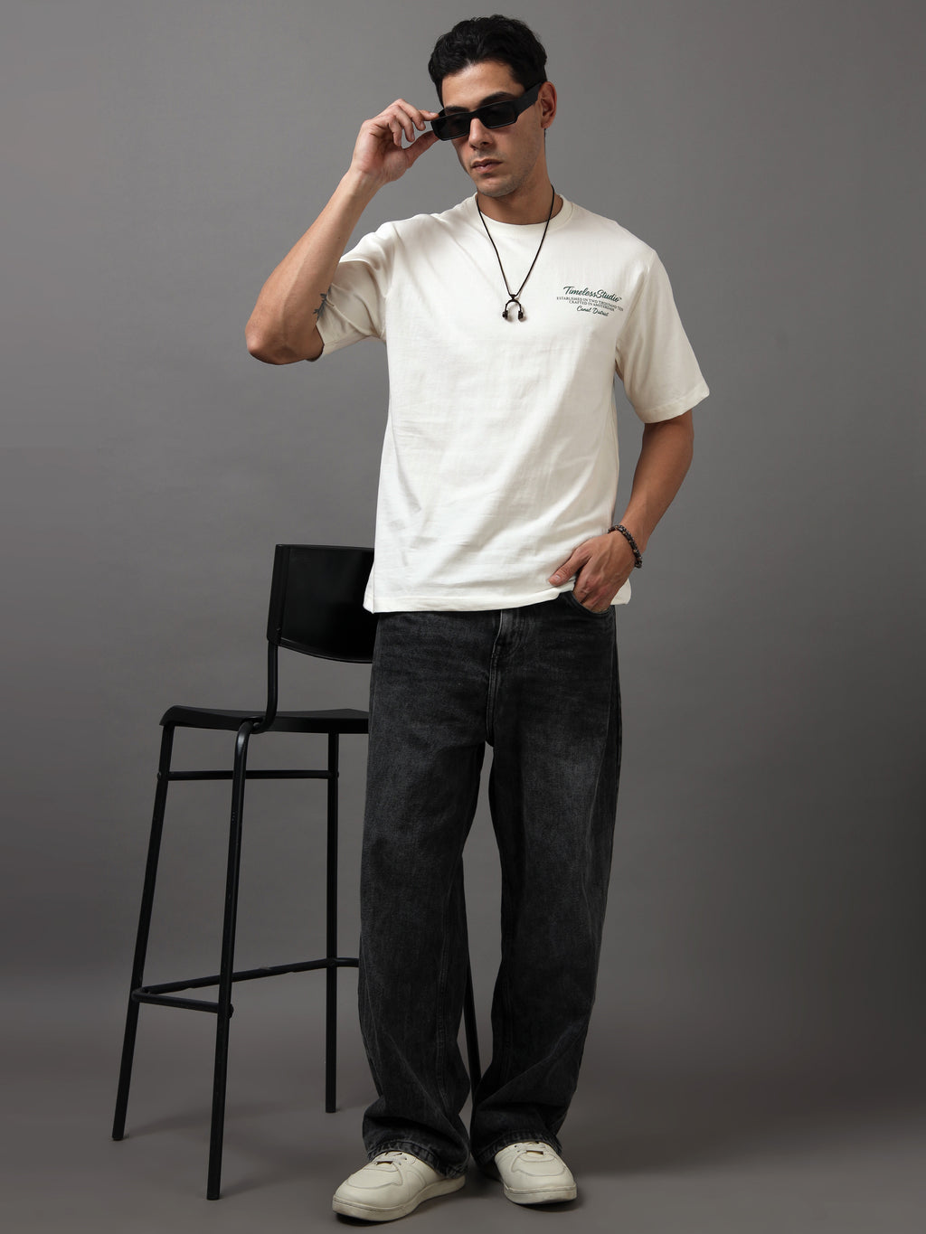ARDEUR Men Graphic Printed Relaxed Fit Drop Shoulder T-Shirt - Off White-3