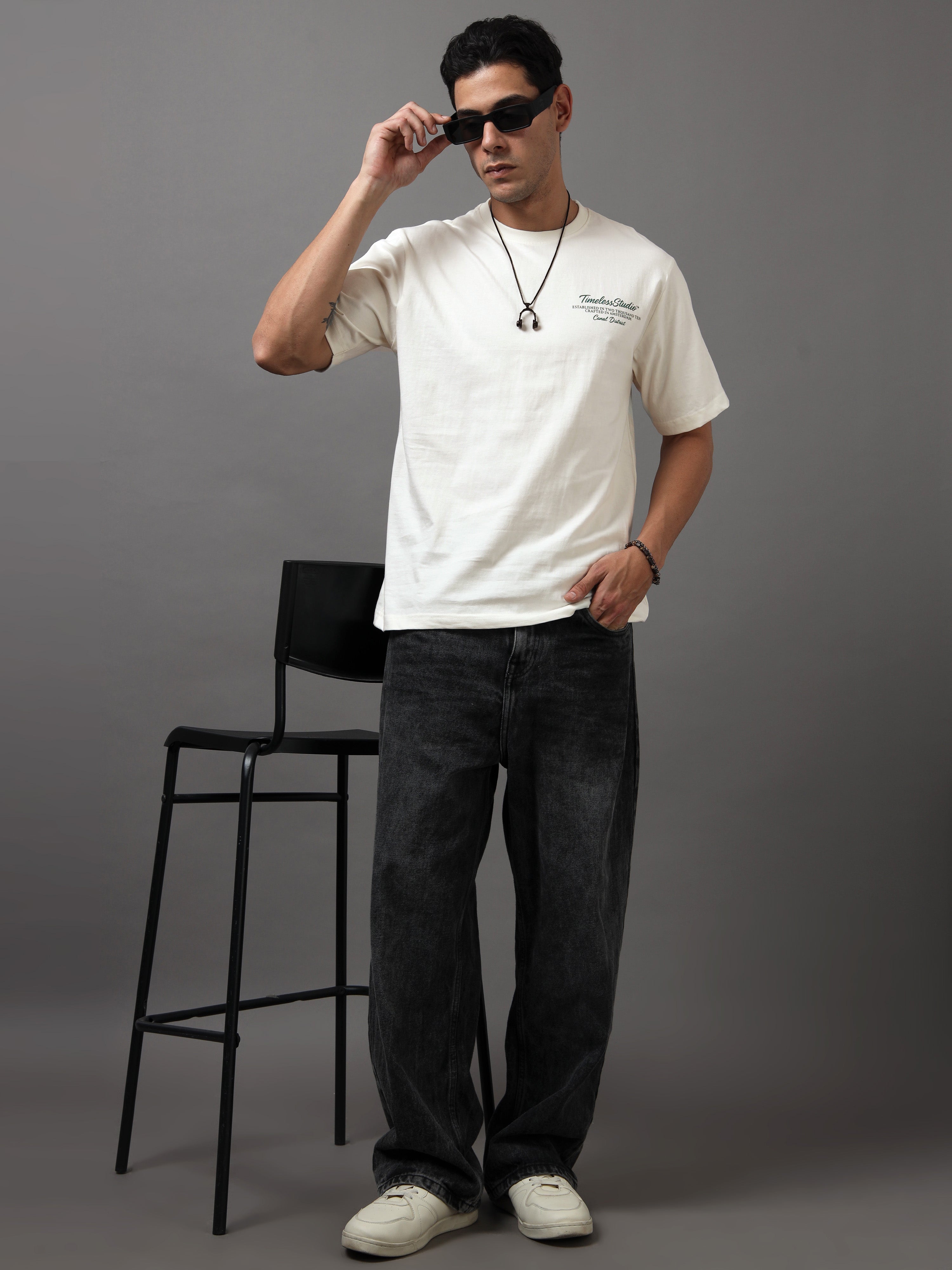 ARDEUR Men Graphic Printed Relaxed Fit Drop Shoulder T-Shirt - Off White-3