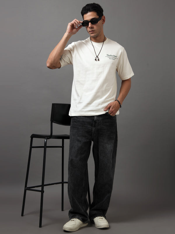 ARDEUR Men Graphic Printed Relaxed Fit Drop Shoulder T-Shirt - Off White-3