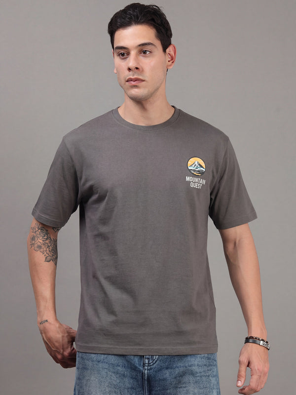 ARDEUR Men Printed Relaxed Fit Drop Shoulder T-Shirt - Grey