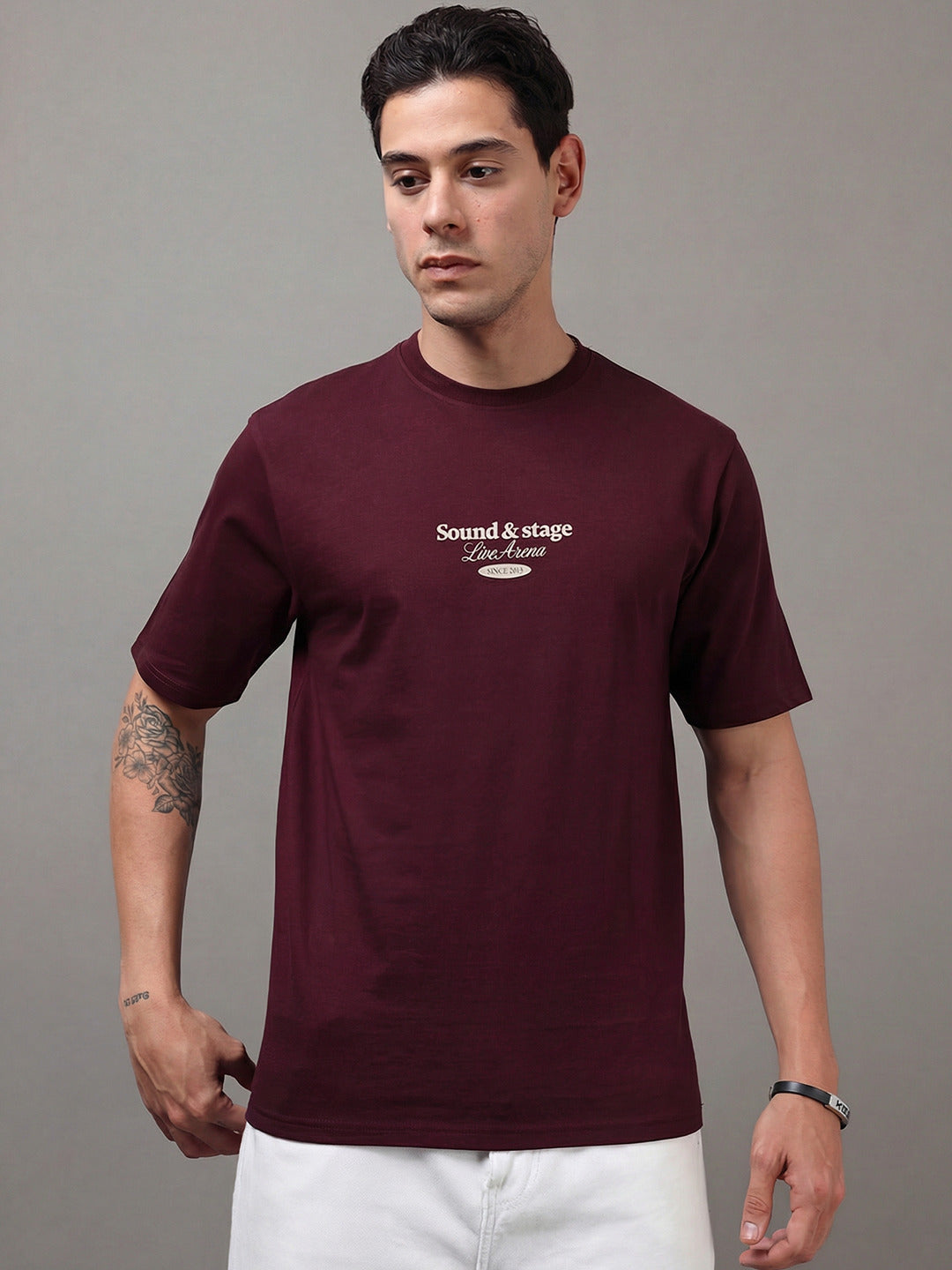 ARDEUR Men Graphic Printed Relaxed Fit Drop Shoulder T-Shirt - Maroon