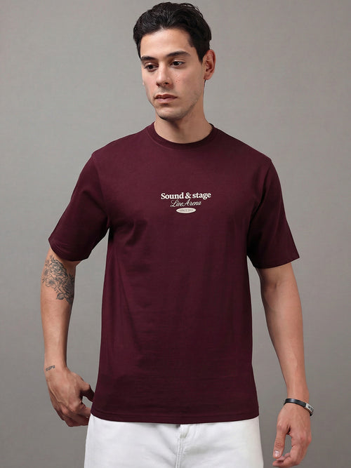 men's oversized t-shirt - ARDEUR Men Graphic Printed Relaxed Fit Drop Shoulder T-Shirt - Maroon, styling view