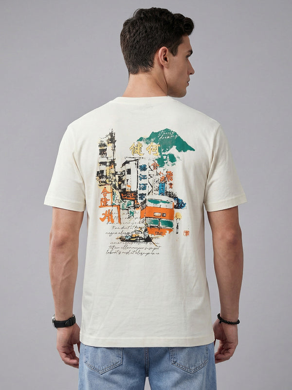 ARDEUR Men Graphic Printed Relaxed Fit Drop Shoulder T-Shirt - Off White-4