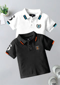 CODEZ Boys Pack Of 2 Self Design Embroidered Polo Tshirts