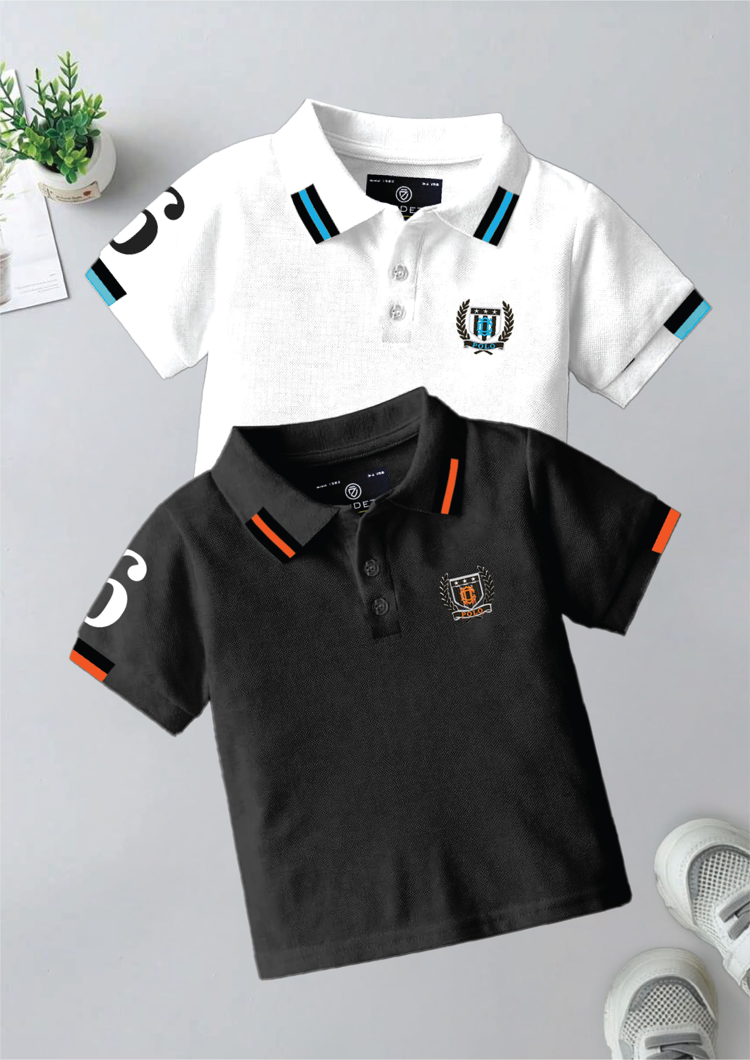 CODEZ Boys Pack Of 2 Self Design Embroidered Polo Tshirts